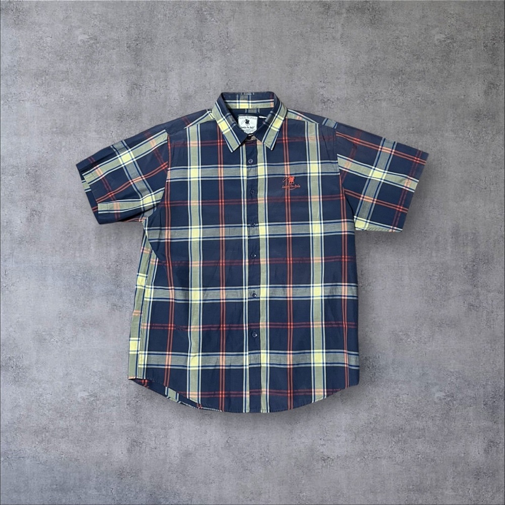 Navy Plaid Short Sleeve Button Up